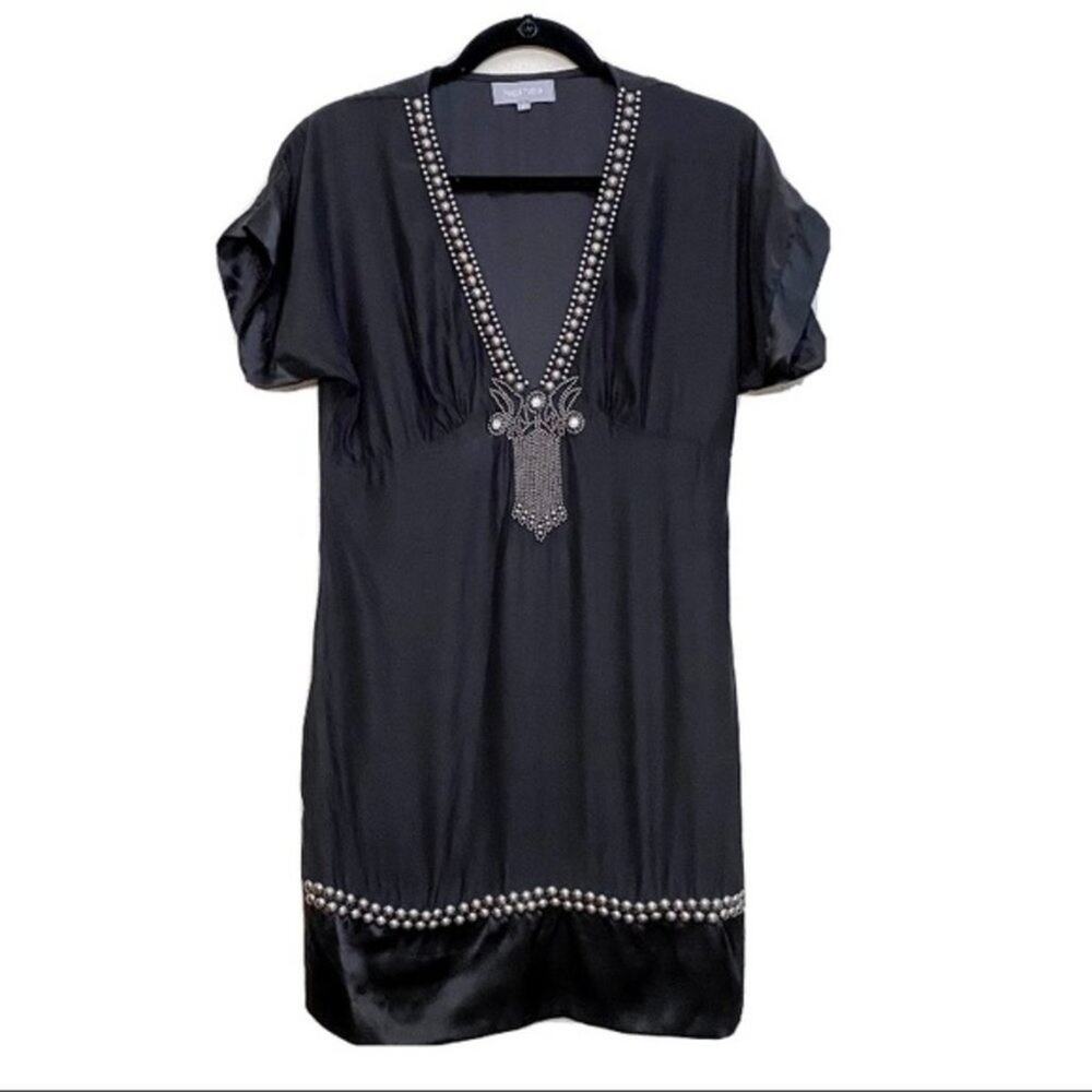 MAGALI PASCAL Silk Satin Embellished Shift mini dress